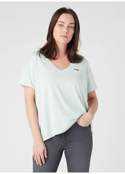 Светло-бирюзовая женская футболка с V-образным вырезом Wrangler