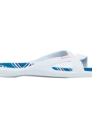 Шлепанцы для бассейна женские белые SLAP 500, размер: EU35/36, цвет: Белоснежный/Бензиново-Синий NABAIJI Х Декатлон