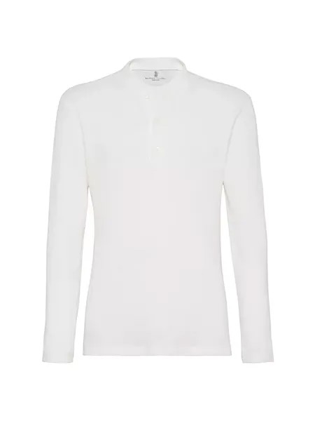 Хлопковая футболка с длинными рукавами и вафельным пике Brunello Cucinelli, цвет off white