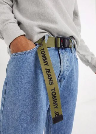Ремень цвета хаки с D-образной пряжкой и логотипом Tommy Jeans-Зеленый