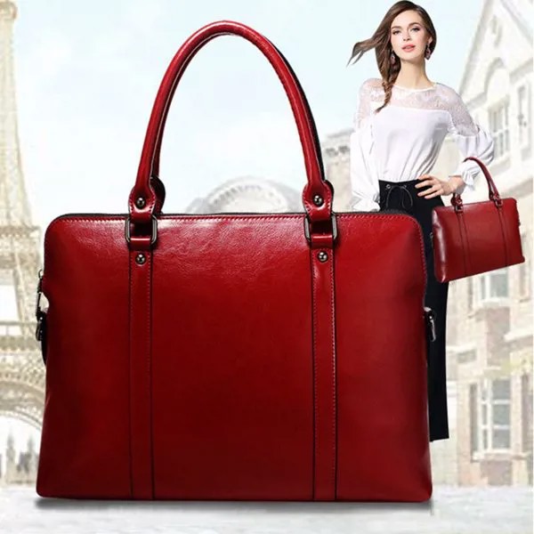 Кожаный портфель для женщин, сумка для ноутбука 14-15,6 дюймов, Женская деловая сумка-тоут, офисные дамские мессенджеры на плечо