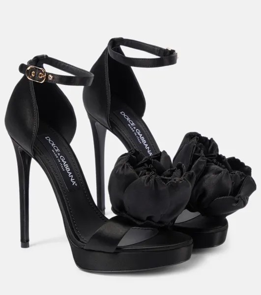 Атласные босоножки keira с цветочной аппликацией Dolce&Gabbana, черный