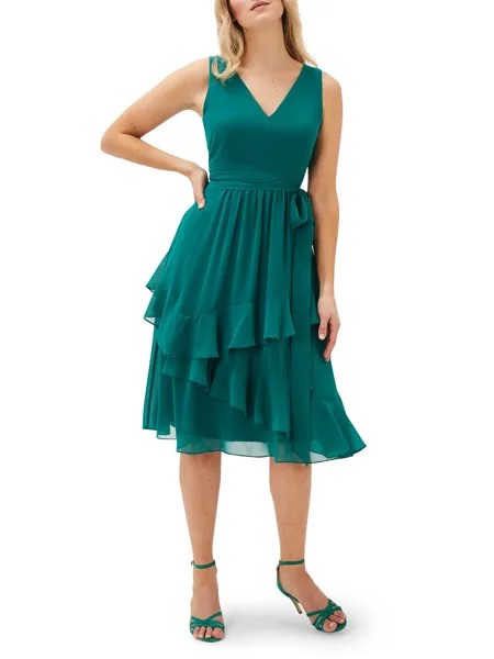 Платье с рюшами Phase Eight Breesha, нефритовый зеленый