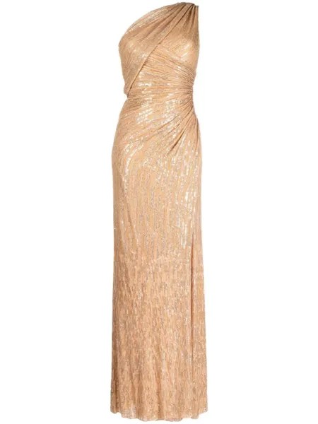 Jenny Packham платье на одно плечо с пайетками, коричневый