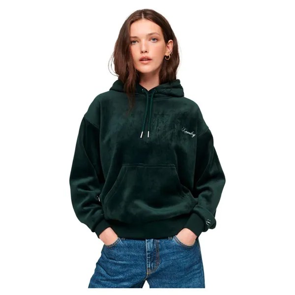 Худи Superdry Drop Needle Velour Boxy, зеленый