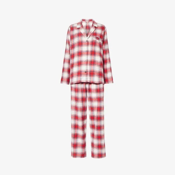 Хлопковая пижама свободного кроя в клетку Eberjey, цвет trtan plaid haute red iv