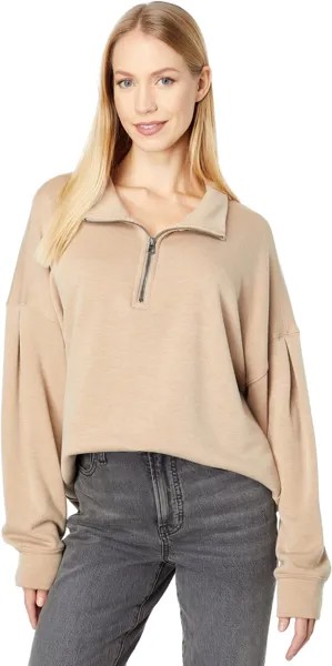 Толстовка Dylan by True Grit Madison Lux Fleece High-Low Zip Pullover w/ Drop Shoulder & Raw Edge Hem, цвет Birch