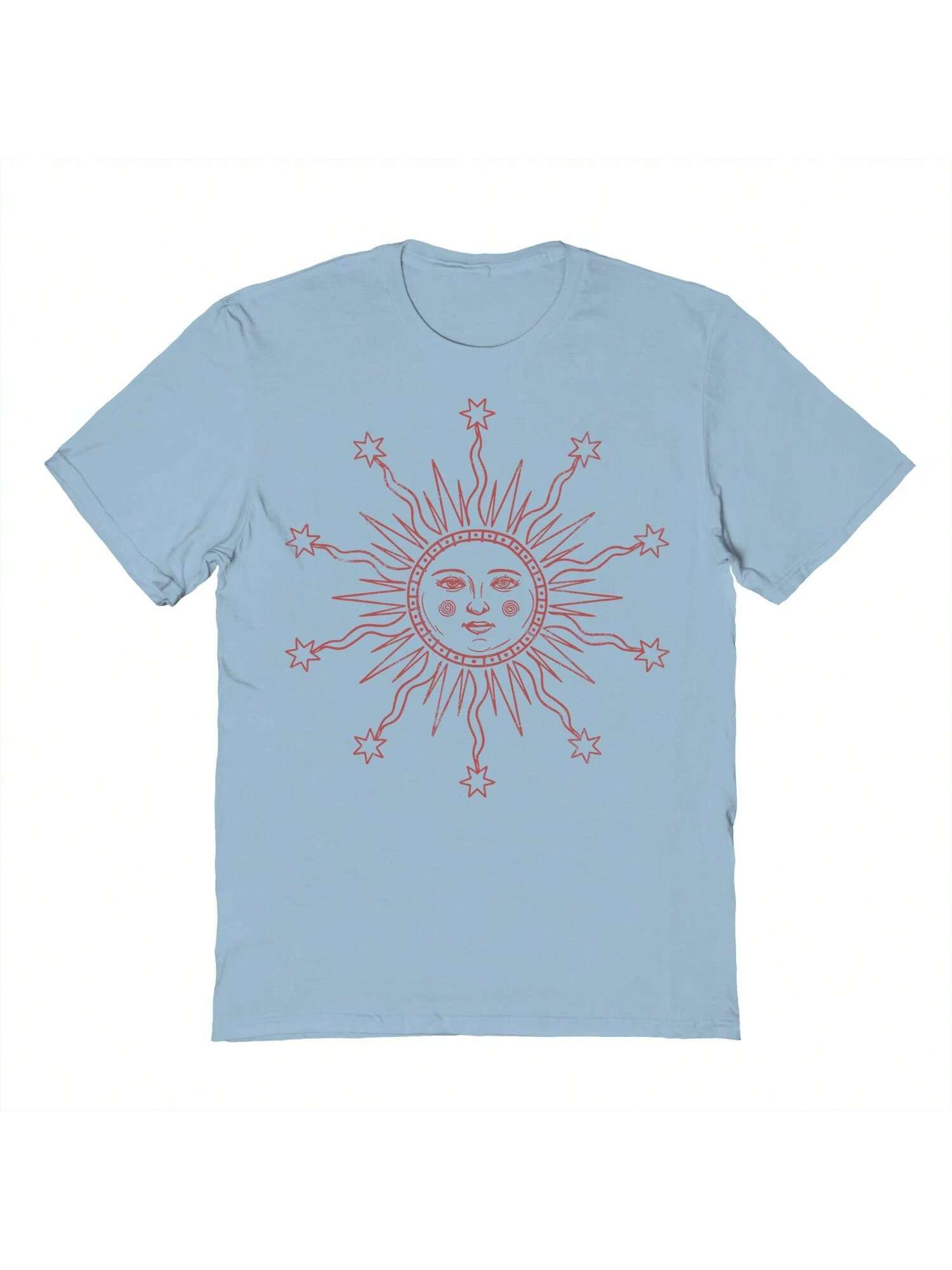 Хлопковая футболка унисекс с короткими рукавами Nearly There Sun Line Work с графикой, голубые