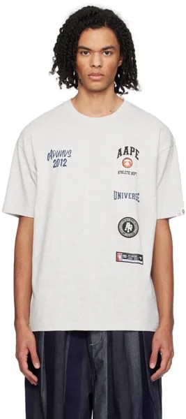 Серая футболка с принтом Aape By A Bathing Ape, цвет Heather white