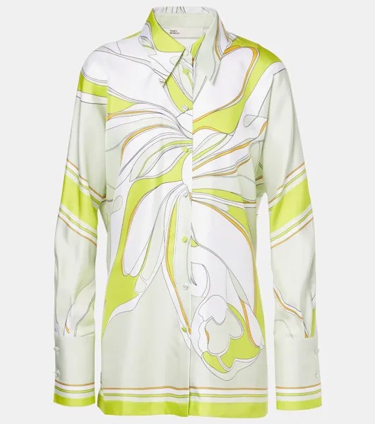 Шелковая рубашка с цветочным узором Tory Burch, цвет chartreuse twisty flower