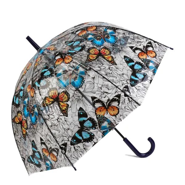 Зонт-трость женский полуавтоматический  NoBrand Бабочки, разноцветный