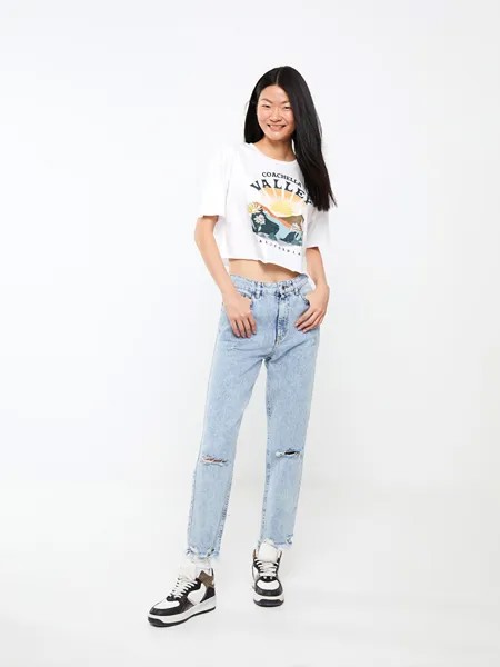 Женские джинсовые брюки с высокой талией для мамы LCW Jeans, среднее индиго родео
