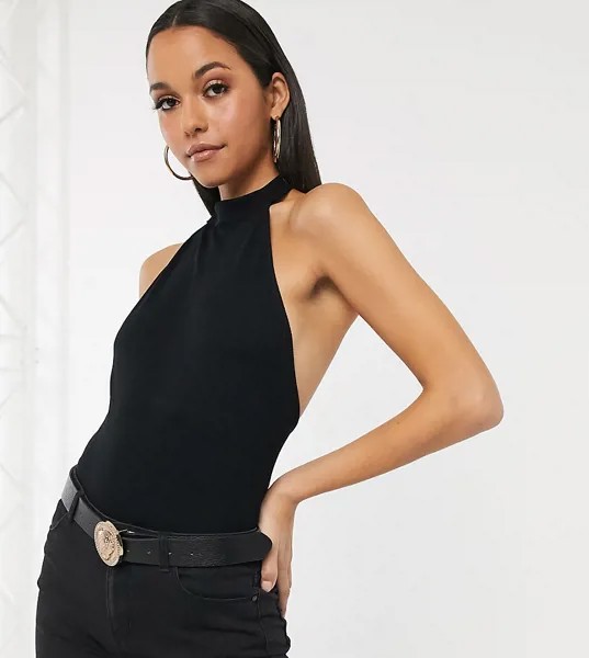 Боди-халтер в рубчик черного цвета ASOS DESIGN Tall-Черный цвет