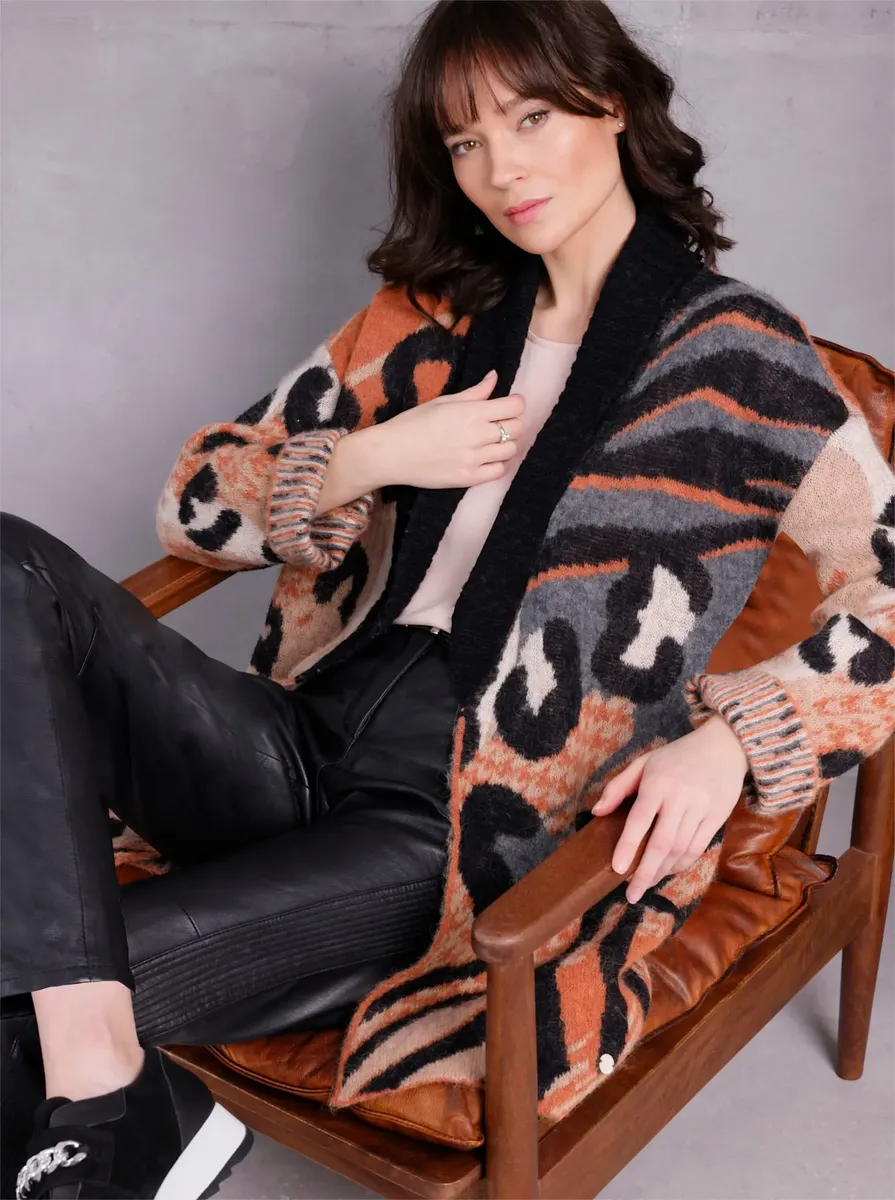 Жаккардовый кардиган CREATION L PREMIUM, цвет Schwarz-Camel-Gemustert