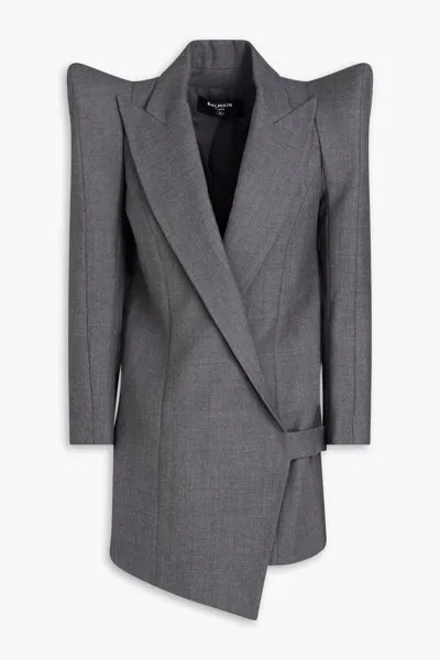 Асимметричный шерстяной пиджак Balmain, серый