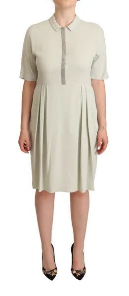 FABIANA FILIPPI Платье плиссе А-силуэта серого цвета с воротником и короткими рукавами IT38/US4/XS