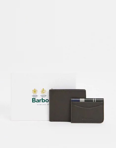 Оливковый кожаный бумажник и кредитница Barbour-Зеленый цвет