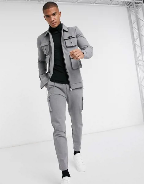 Серые трикотажные брюки карго от комплекта Mauvais-Серый