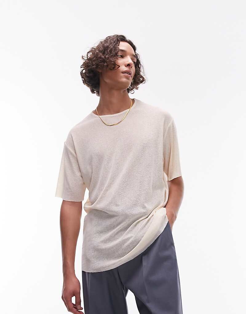 Topman – серо-бежевая футболка оверсайз из крепа с необработанным краем