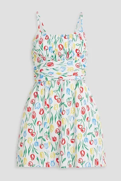 Платье мини Lucy из хлопкового поплина со сборками и цветочным принтом Hvn, белый