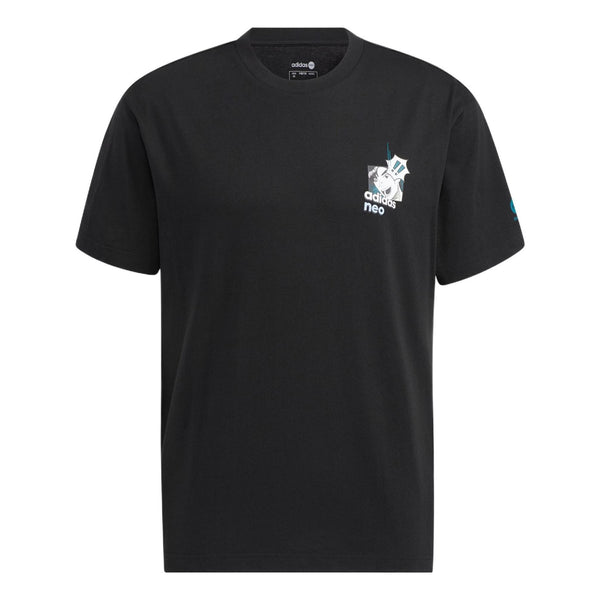 Футболка Men's adidas neo Cartoon Character Printing Logo Round Neck Short Sleeve Black T-Shirt, мультиколор