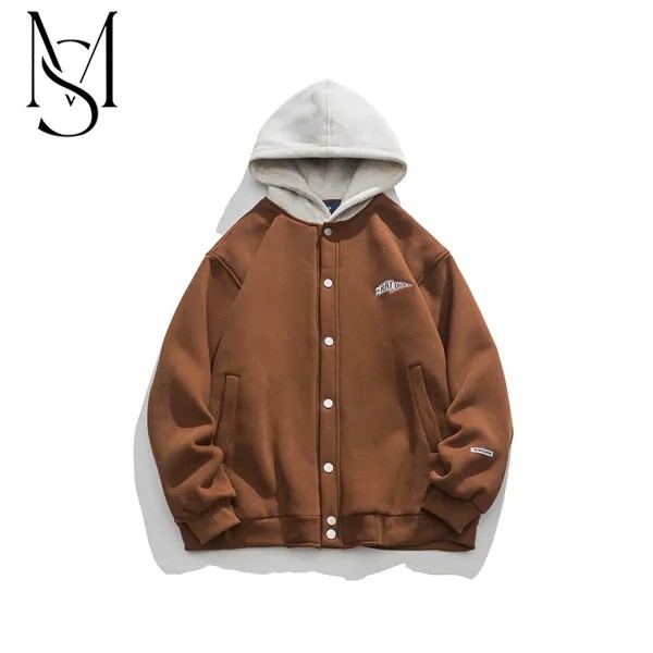 Осенний стиль японский стиль городской мальчик имитация двух частей свитер с капюшоном куртка мужская мода свободная парная повседневная ...