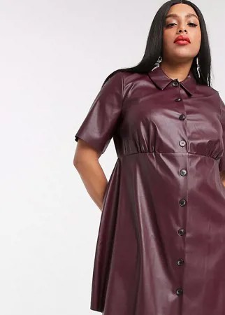 Бордовое платье-рубашка мини из искусственной кожи ASOS DESIGN Curve-Красный