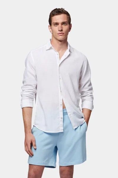 Синяя льняная рубашка с длинными рукавами и смесью хлопка Peckham Rye, белый