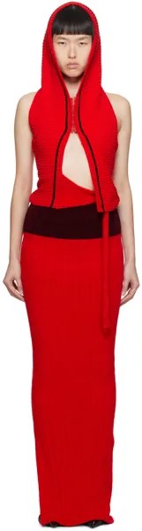 Красное платье макси с капюшоном Ottolinger