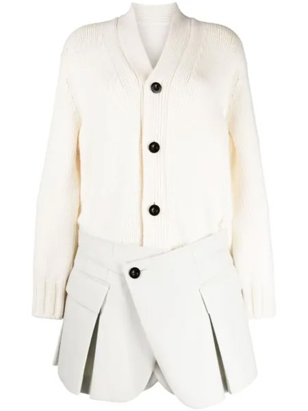 Sacai платье мини в рубчик, белый
