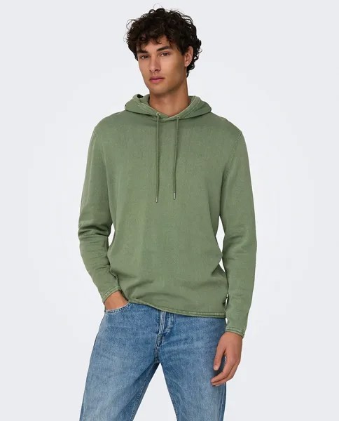 Мужской вязаный свитер с капюшоном Only & Sons, зеленый