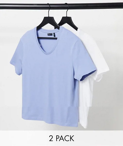 Комплект из 2 футболок с V-образным вырезом ASOS DESIGN-Многоцветный