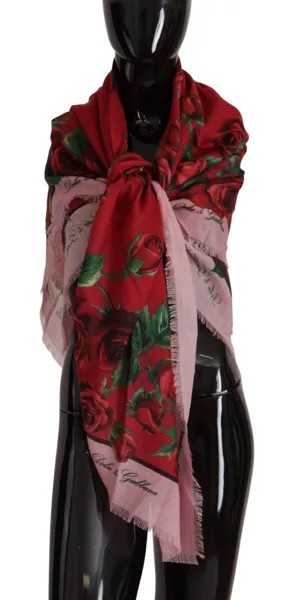 DOLCE - GABBANA Шарф Разноцветные розы с кашемировой бахромой 140см x 140см Рекомендуемая розничная цена 870долл. США