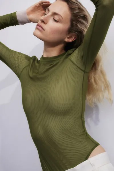 Боди-стринги из сетки H&M, хаки