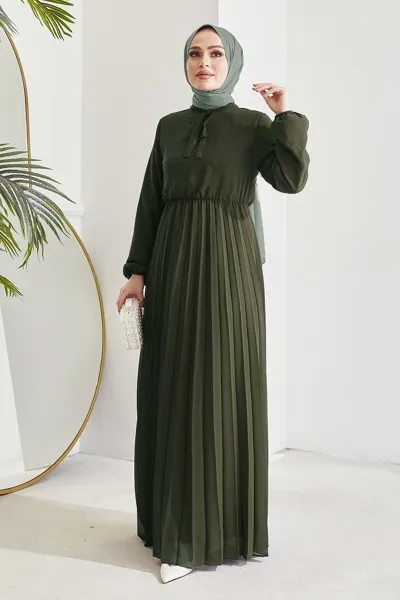 Плиссированное шифоновое платье-хиджаб Limelda – хаки InStyle