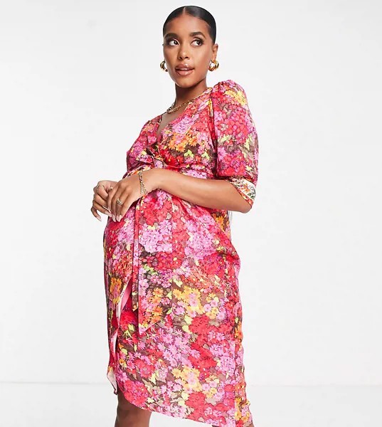 Розовое платье с запахом Hope & Ivy Maternity Vanessa-Розовый цвет