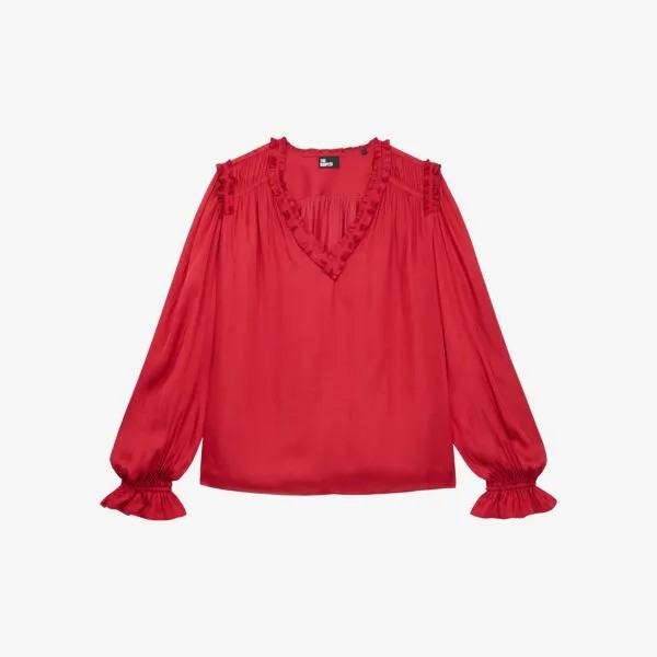 Тканая блузка с V-образным вырезом и оборками The Kooples, бордовый