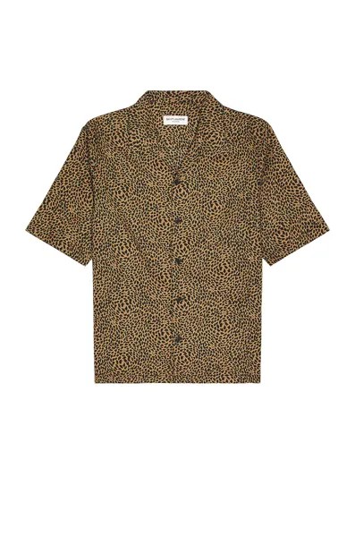 Рубашка Saint Laurent Hawaii Short Sleeve, цвет Black & Camel