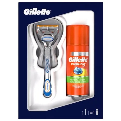 Набор Gillette подарочный: гель для бритья Fusion5 Ultra Sensitive 75 мл, бритвенный станок Fusion5
