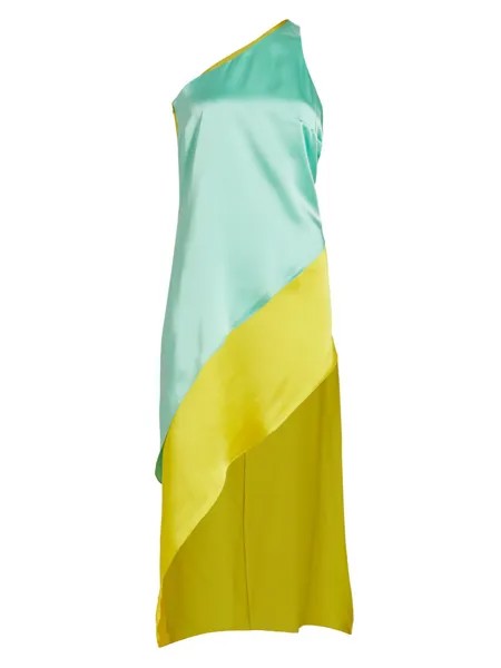 Платье миди на одно плечо Razor с цветными блоками Halpern, аква