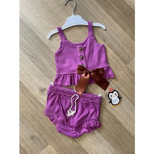 Комплект одежды   для девочек, майка и шорты, размер 68, фиолетовый
