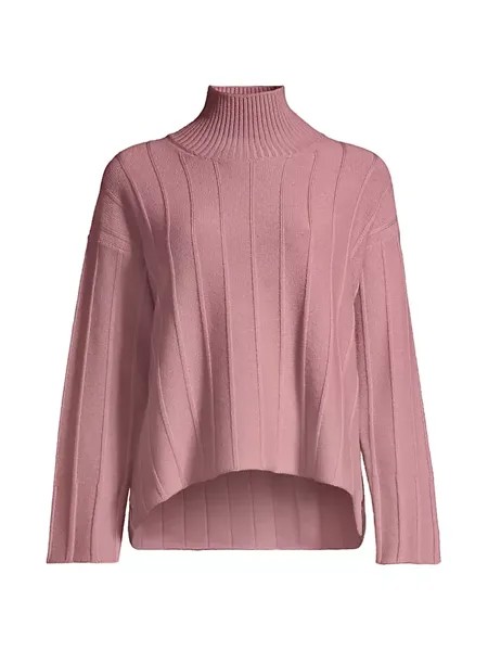 Шерстяной топ с высоким воротником ребристой вязки Max Mara Leisure, розовый
