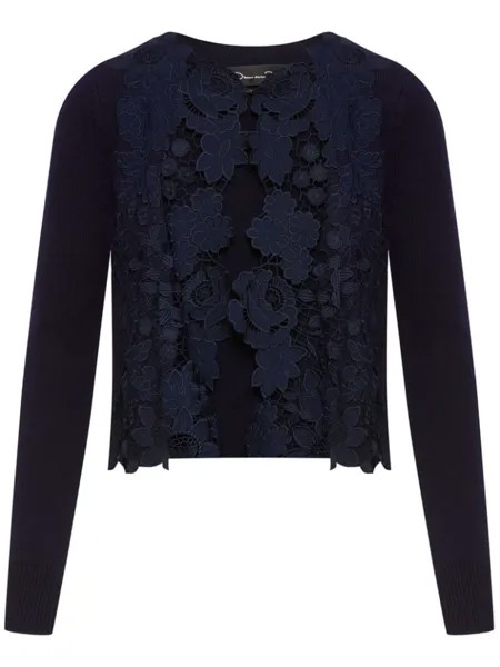 Oscar de la Renta кардиган Mixed Botanical с кружевными вставками, коричневый