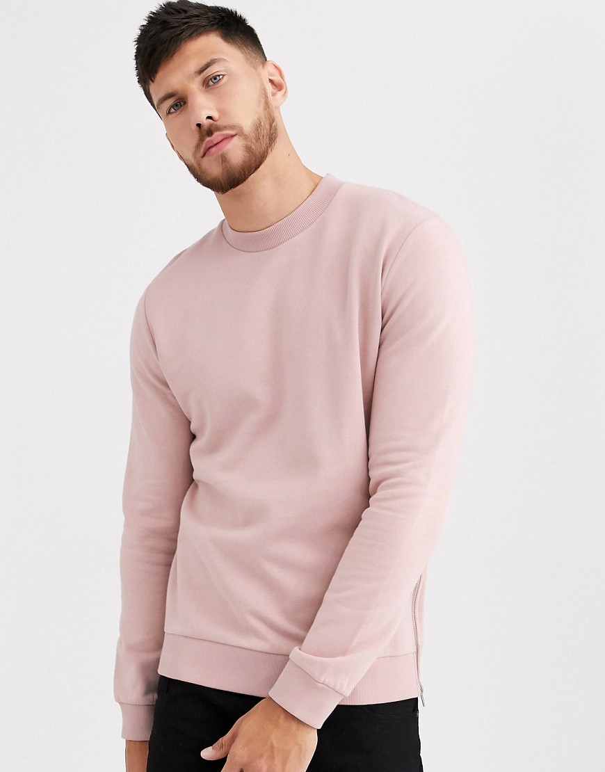 Розовый свитшот с серебристыми молниями ASOS DESIGN