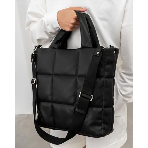 Сумка  шоппер FABRIZIO повседневная, текстиль, вмещает А4, внутренний карман, регулируемый ремень, черный