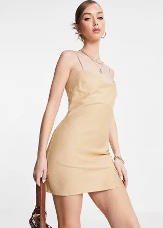 Светло-бежевый льняной сарафан на тонких бретельках ASOS DESIGN