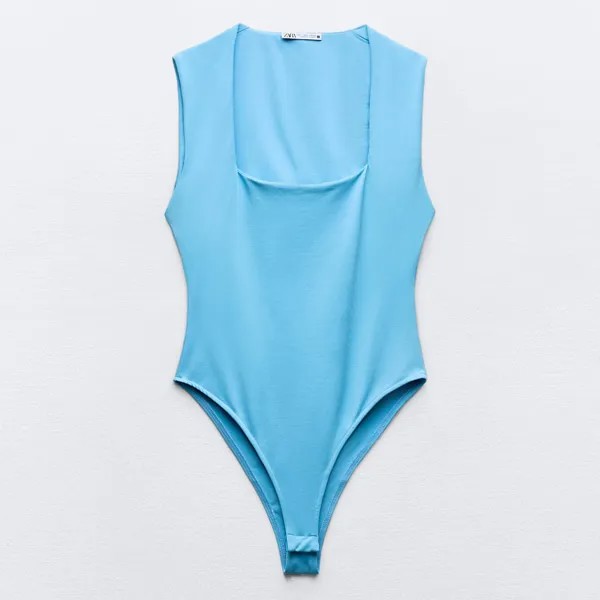 Боди-комбинезон Zara Polyamide With Square Neckline, голубой
