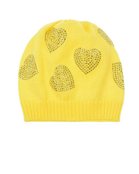 Желтая шапка с сердечками из стразов Catya детская