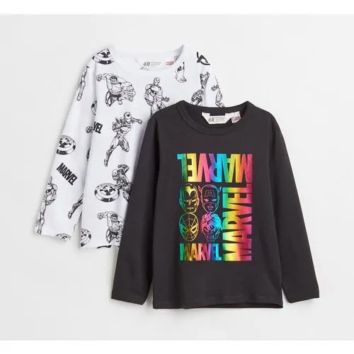 Лонгслив H&M, 2шт., размер 122/128, черный, белый