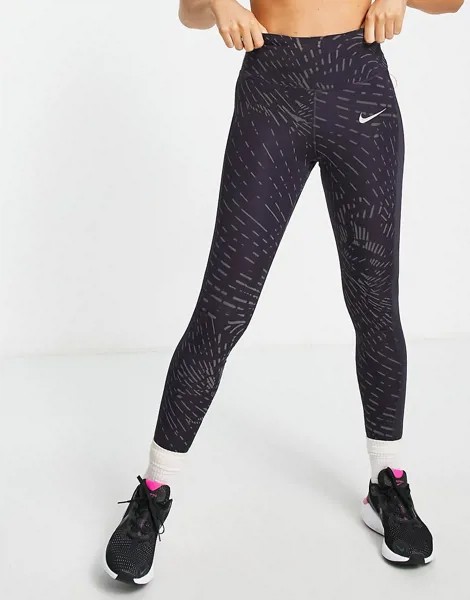 Фиолетовые леггинсы со светоотражающей отделкой Nike Running Run Division Fast-Голубой